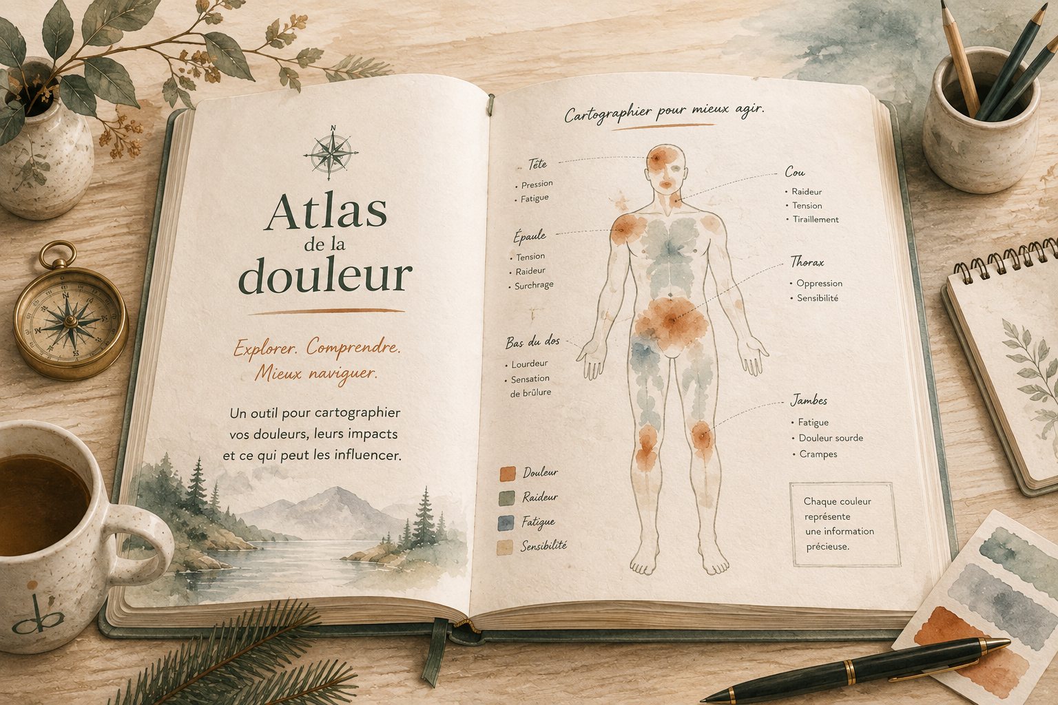 L’Atlas de la douleur® — aquarelle : cartographie corporelle